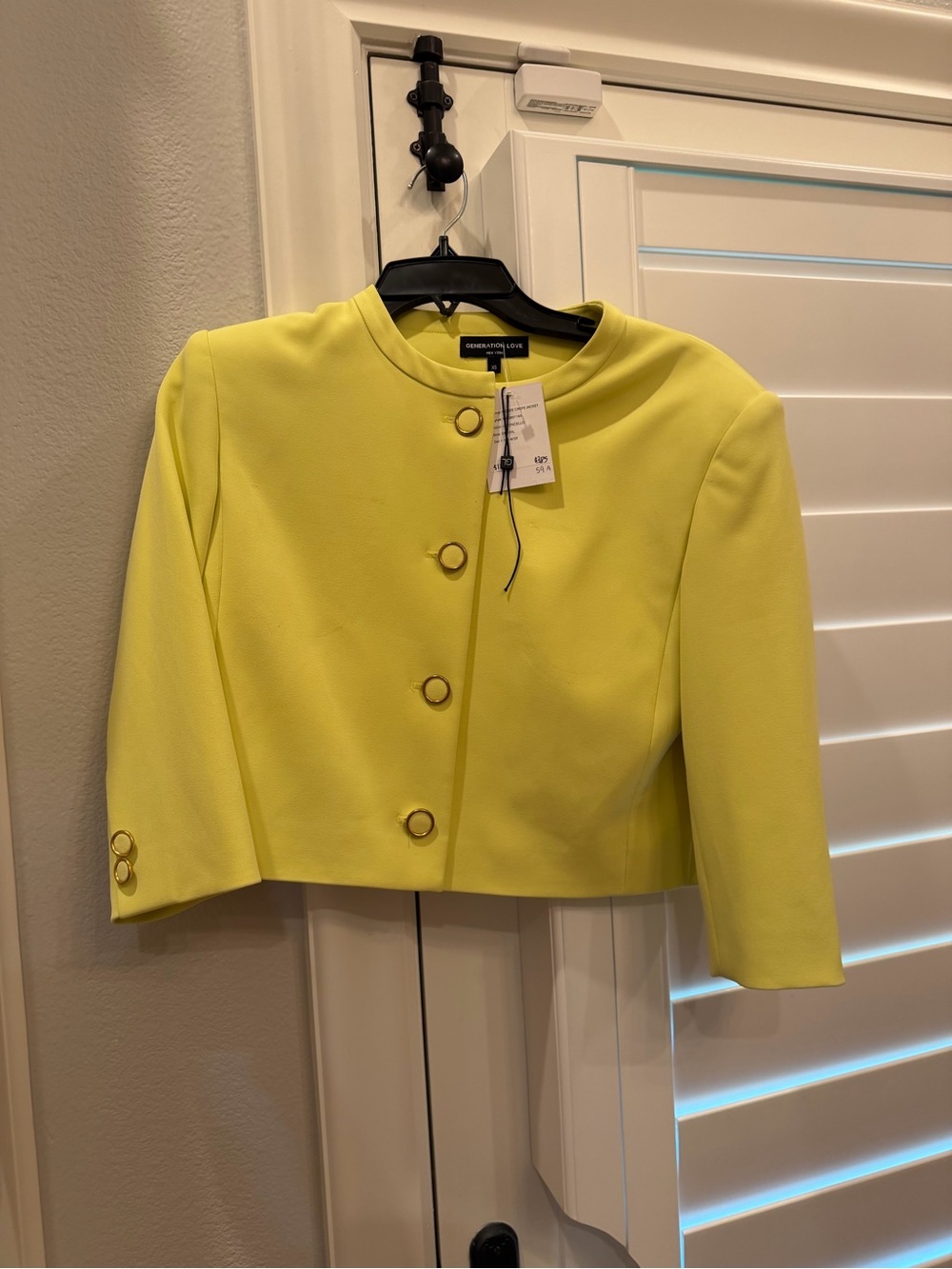 New Generation Love Bright Yellow Cropped Collarless Blazer. Size XS - Picture 2 of 4